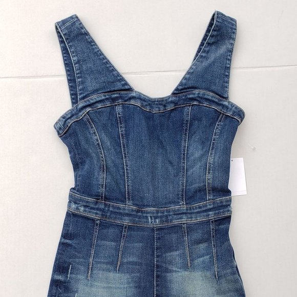 GUESS Women's Nada Paneled Denim Jumpsuit sz S - Picture 7 of 12